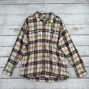 QuikSilver Waterman Collection Button Down Flannel Shirt Mens XXL White Brown